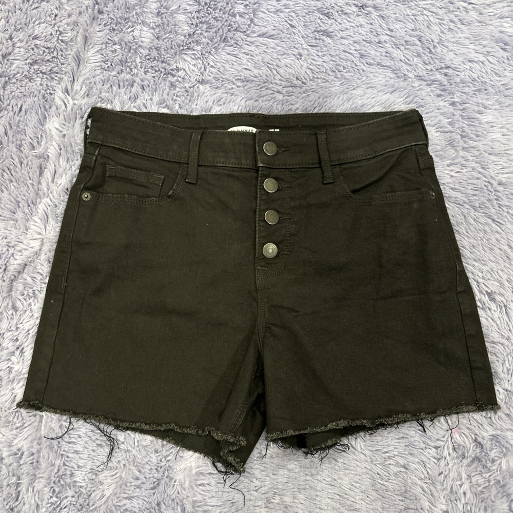 0LD NAVY Mid-Rise Frayed Hem Button Fly Black Shorts‎ Size 6